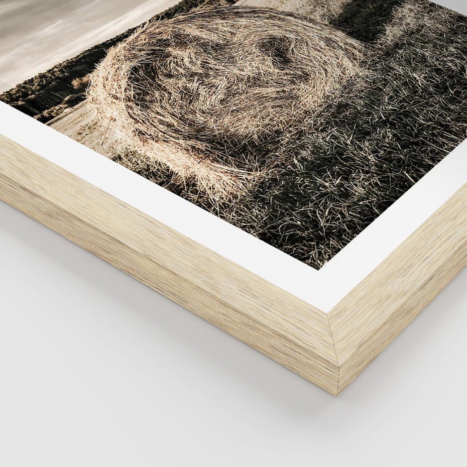 Plakat w ramie 40x50 - Ciepło Natury - snopki siana, pole - rama drewno