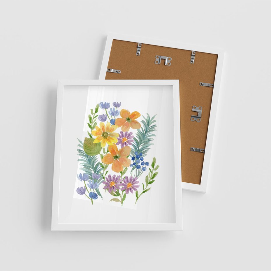 Plakat w ramie 40x50 - Migocące Widoki Kwiatów - akwarelowe polne kwiaty, minimalistyczny plakat - rama biała