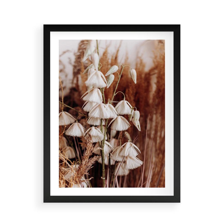 Plakat w ramie 50x70 - Boho Styl z Suchymi Trawami - suche trawy, bogo styl - rama czarna