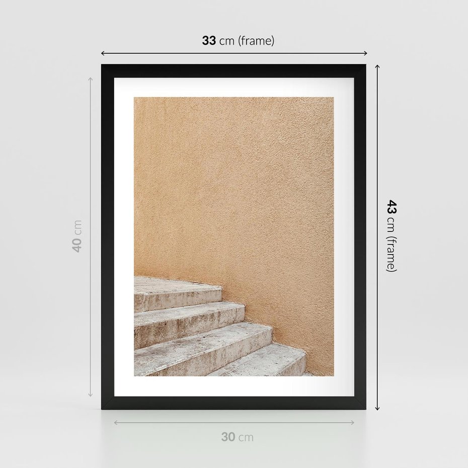 Plakat w ramie 30x40 - Schod w Beżu - schody, minimalizm - rama czarna