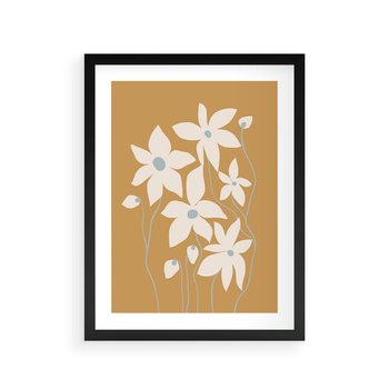 Plakat w ramie 40x50 - Kwiatowy Spektakl - minimalistyczne kwiaty, na pomarańczowym tle - rama czarna