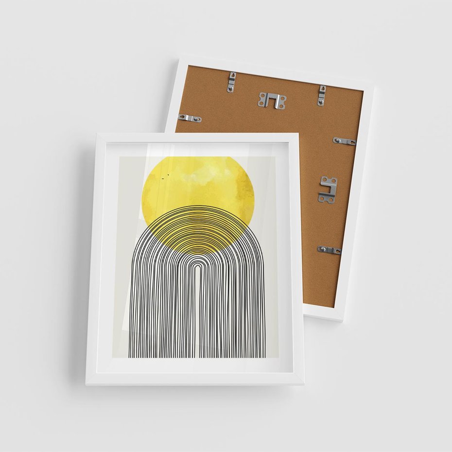 Plakat w ramie 40x50 - Słoneczne Odbicia - geometria, żółte koło - rama biała