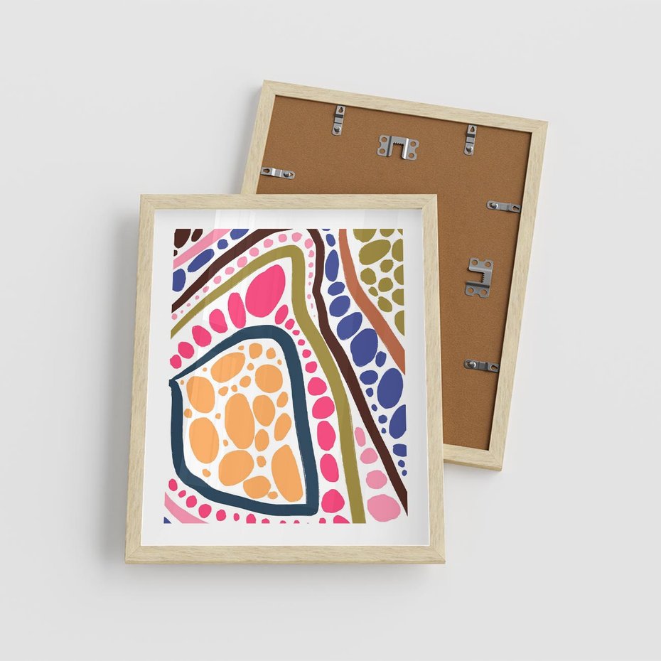 Plakat w ramie 40x50 - Migocące Tęczowe Widzenia - kolorowe wzory, tęczowe żywe kolory - rama drewno