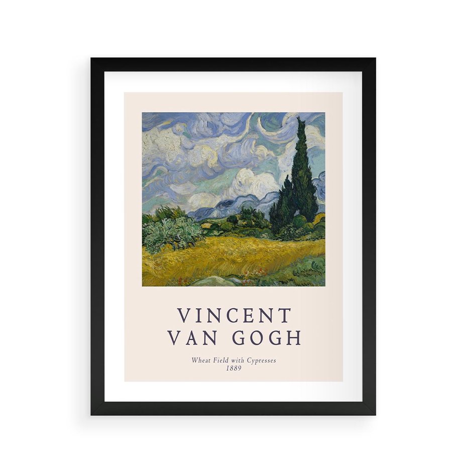 Plakat w ramie 40x50 - Pole z Cyprysami - reprodukcja obrazu, van gogh - rama czarna