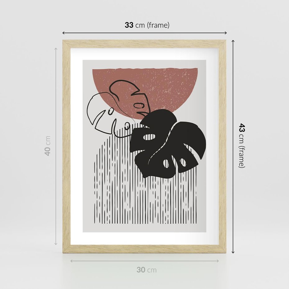 Plakat w ramie 30x40 - Nowoczesna Monstera: Szkic w Grafice - nowoczesna grafika, monstera - rama drewno