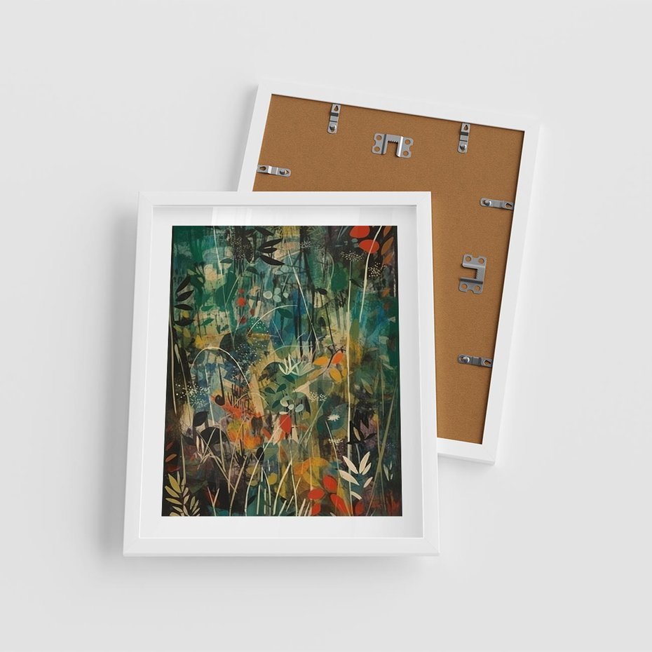 Plakat w ramie 40x50 - Abstrakcyjne Wariacje Form - abstrakcyjny obraz, mnogość kolorów - rama biała