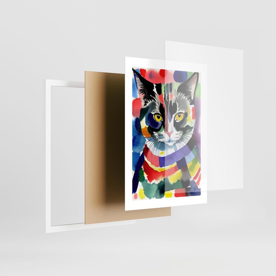 Plakat w ramie 30x40 - Koci Przyjaciel - abstrakcyjny obraz, akwarela - rama biała