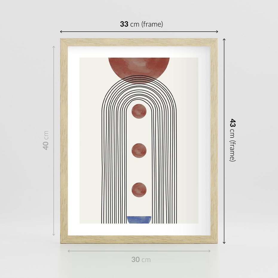 Plakat w ramie 30x40 - Symfonia Kształtów - nowoczesny plakat, styl midcentury - rama drewno