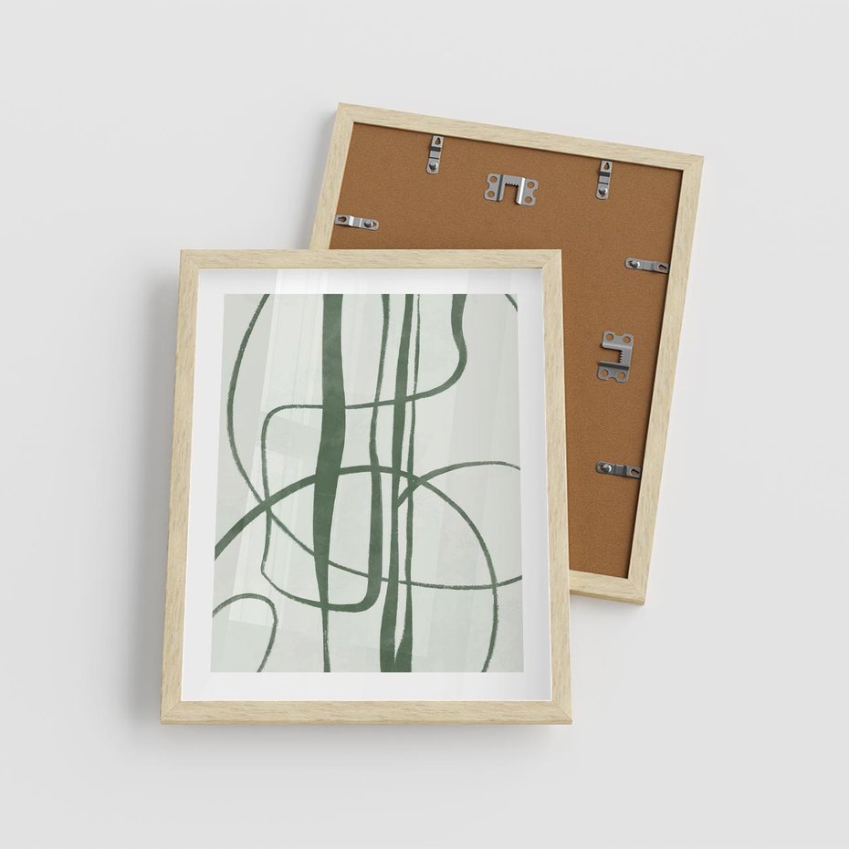 Plakat w ramie 40x50 - Zielony Spokój - zielona abstrakcja, spokojny plakat - rama drewno