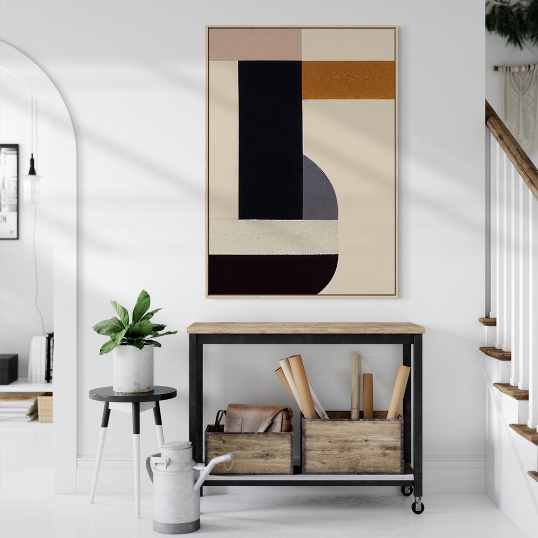 Obraz w ramie 80x120 - Nowoczesne Brązy - geometryszne pasy, nowoczesny styl - rama drewno
