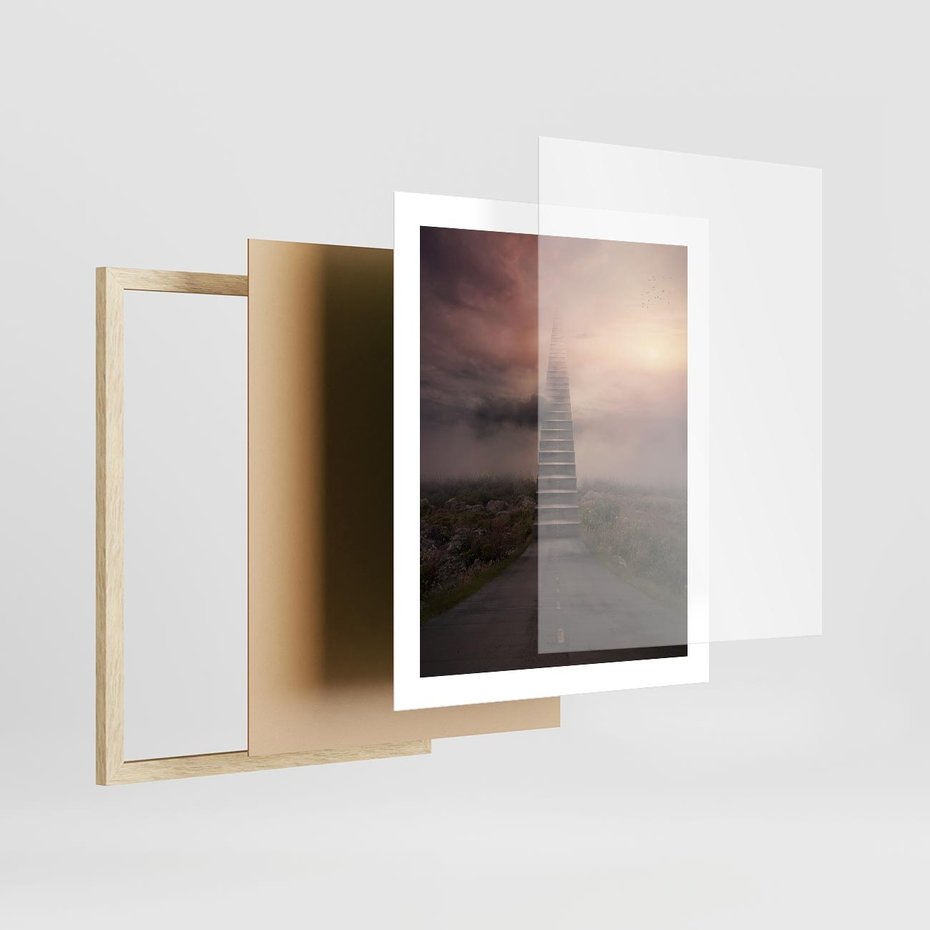 Plakat w ramie 40x50 - Wędrówka po malowniczej drodze - droga, schody - rama drewno