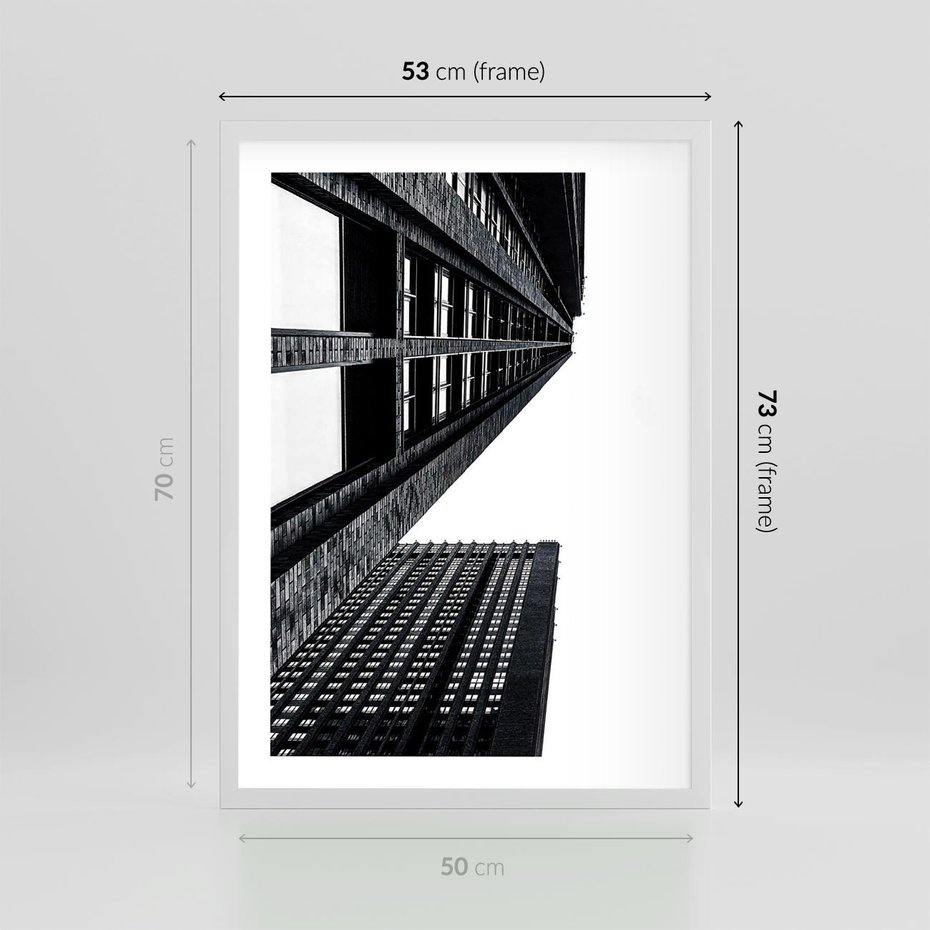 Plakat w ramie 50x70 - Geometryczna Asymetria - architektura, czarno białe zdjęcie - rama biała