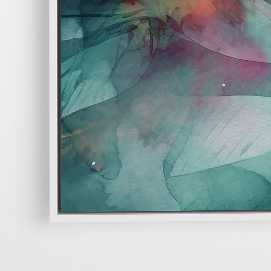 Obraz w ramie 70x100 - Subtelne Zielone - pastelowe zielone liście, róż - rama biała