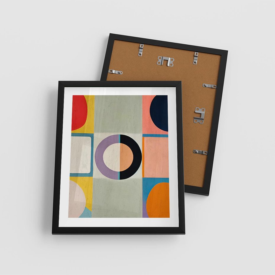 Plakat w ramie 40x50 - Taniec Kształtów Emocji - abstrakcyjne geometryczne kształty, olejny obraz - rama czarna