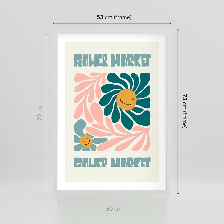 Plakat w ramie 50x70 - Harmonia płatków kwiatów - kwiatowa retro kompozycja, pastelowe kolory - rama biała