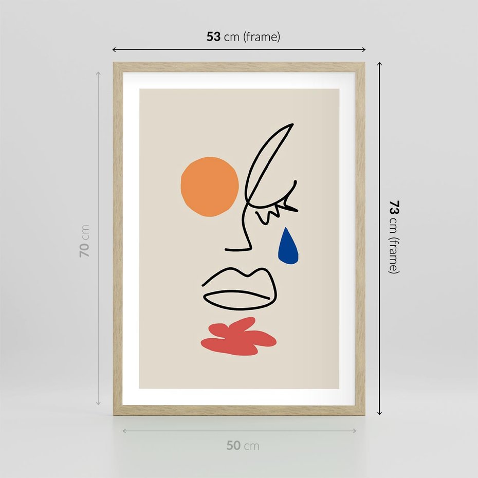 Plakat w ramie 50x70 - Impresje Plam - abstrakcyjny obraz, przypomina twarz - rama drewno