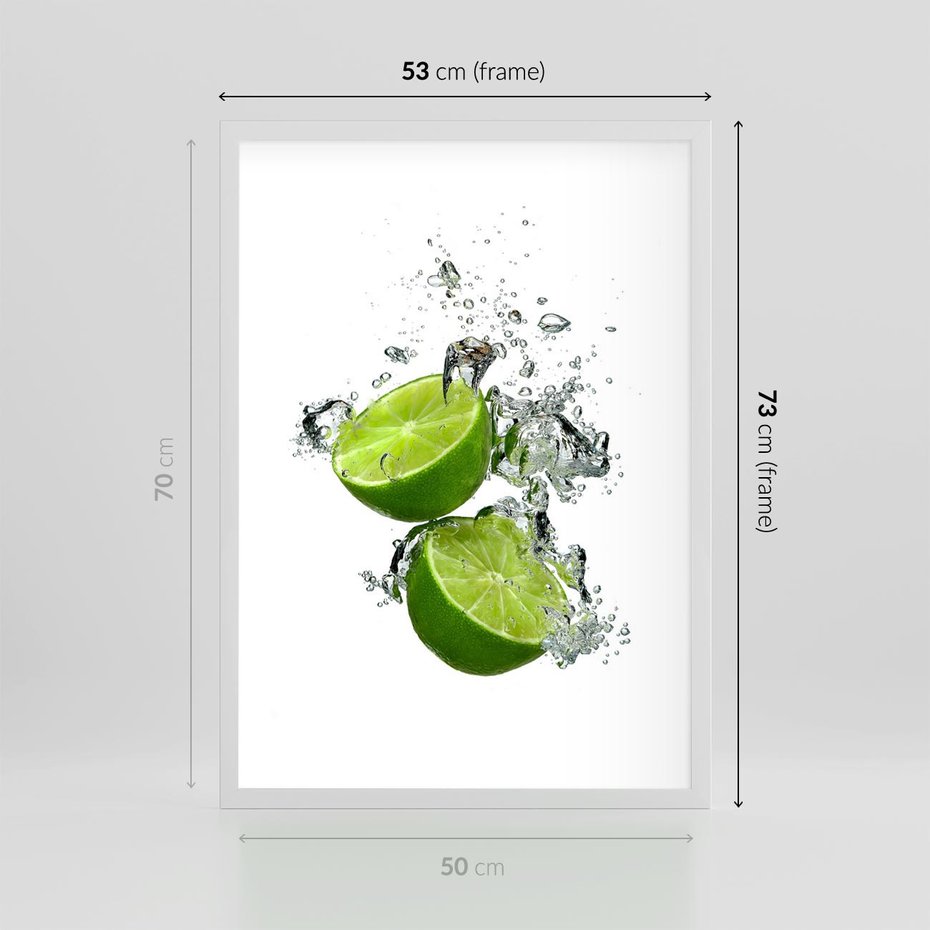 Plakat w ramie 50x70 - Kwaskowata moc limonki i cytryny - limonka, cytryna - rama biała