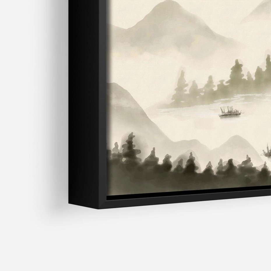 Obraz w ramie 70x50 - Przyroda Japonii - japońska akwarela, góry - rama czarna