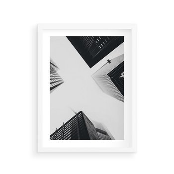 Plakat w ramie 50x70 - Nowoczesna Dynamika - perspektywa, wieżowce - rama biała