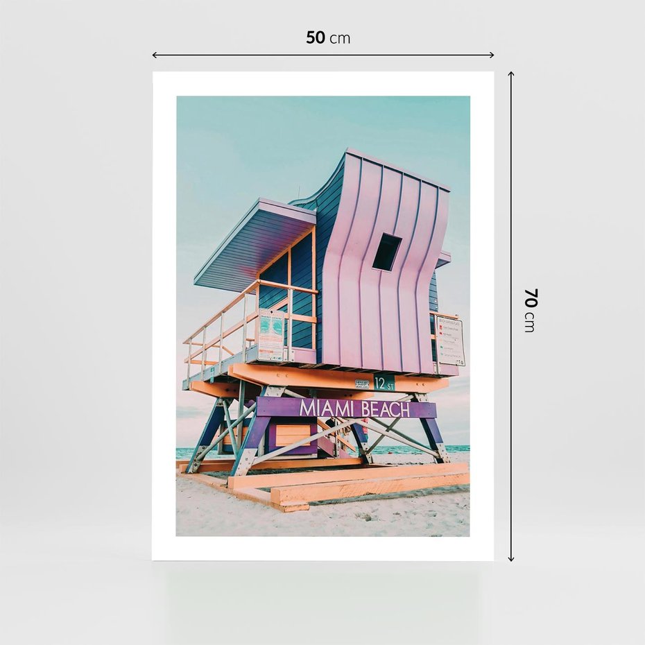 Plakat bez ramy 50x70 - Miami Beach - plaża miami, domek ratownika