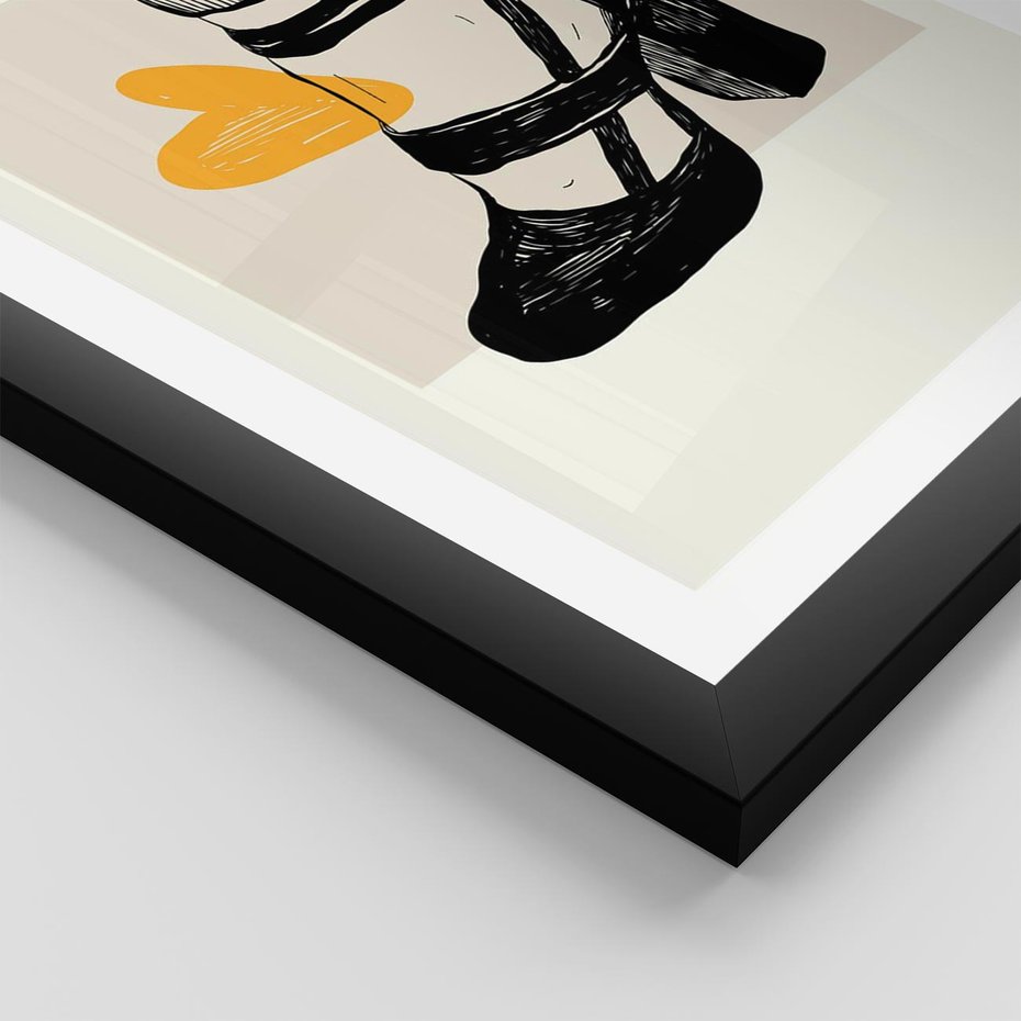 Plakat w ramie 40x50 - Elegancja w Szkicu: Stopa w Bucie na Obcasie - grafika, czarny szkic - rama czarna