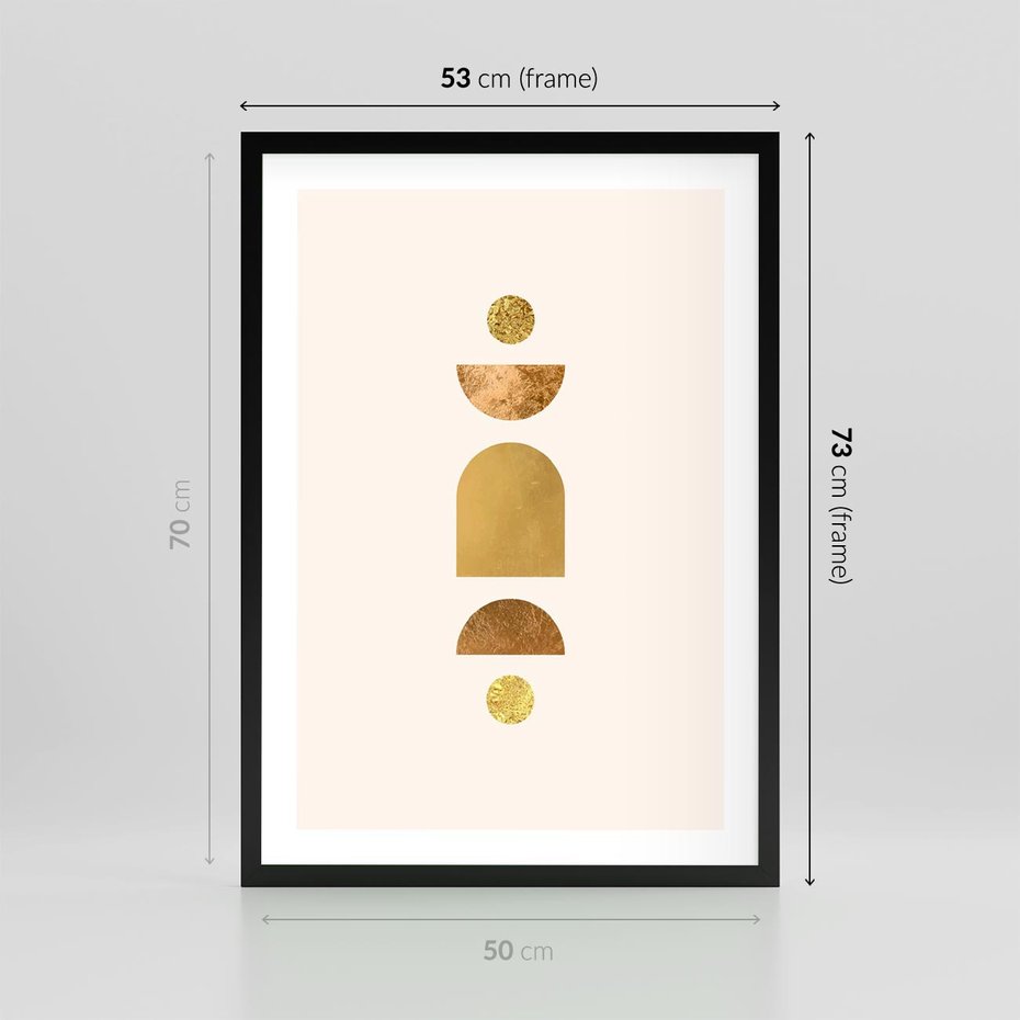 Plakat w ramie 50x70 - Abstrakcyjne Wzory - geometryczne złote kształty, tekstura - rama czarna