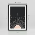 Plakat w ramie 50x70 - Słoneczny Portret Duszy - boho czarne słońce, nowoczesna grafika - rama czarna