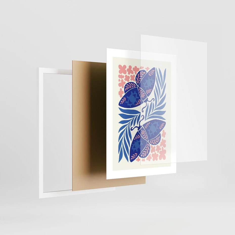 Plakat w ramie 30x40 - Migotliwa Rzeczywistość - ćmy, kwiaty - rama biała