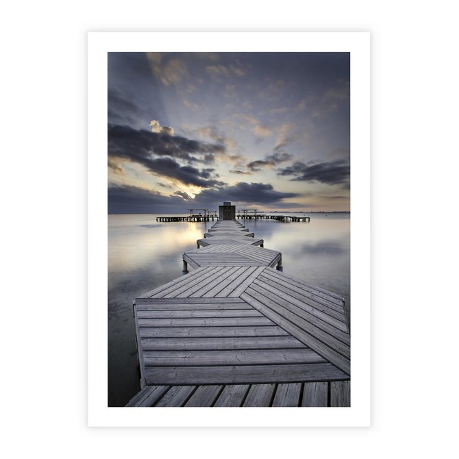 Plakat bez ramy 21x30 - Spokój nad Jeziorem - pomost, jezioro