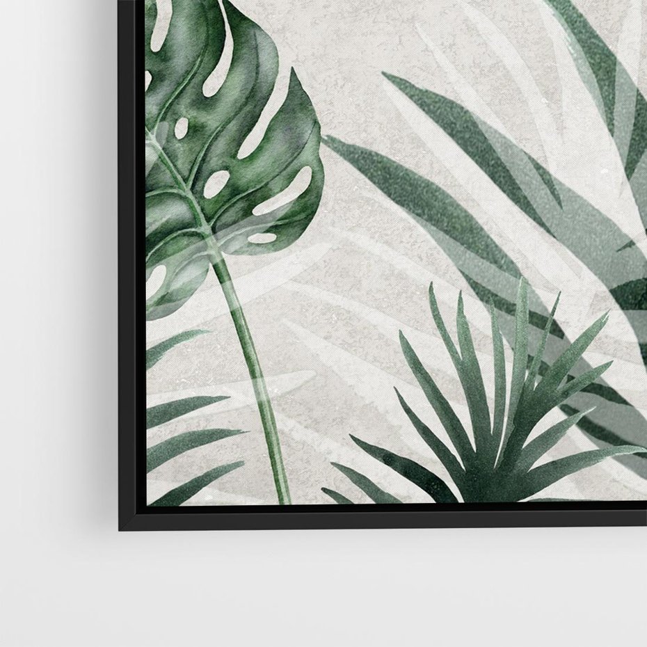Obraz w ramie 50x50 - Tropikalne Akwarele - tropikalne liście, akwarela - rama czarna