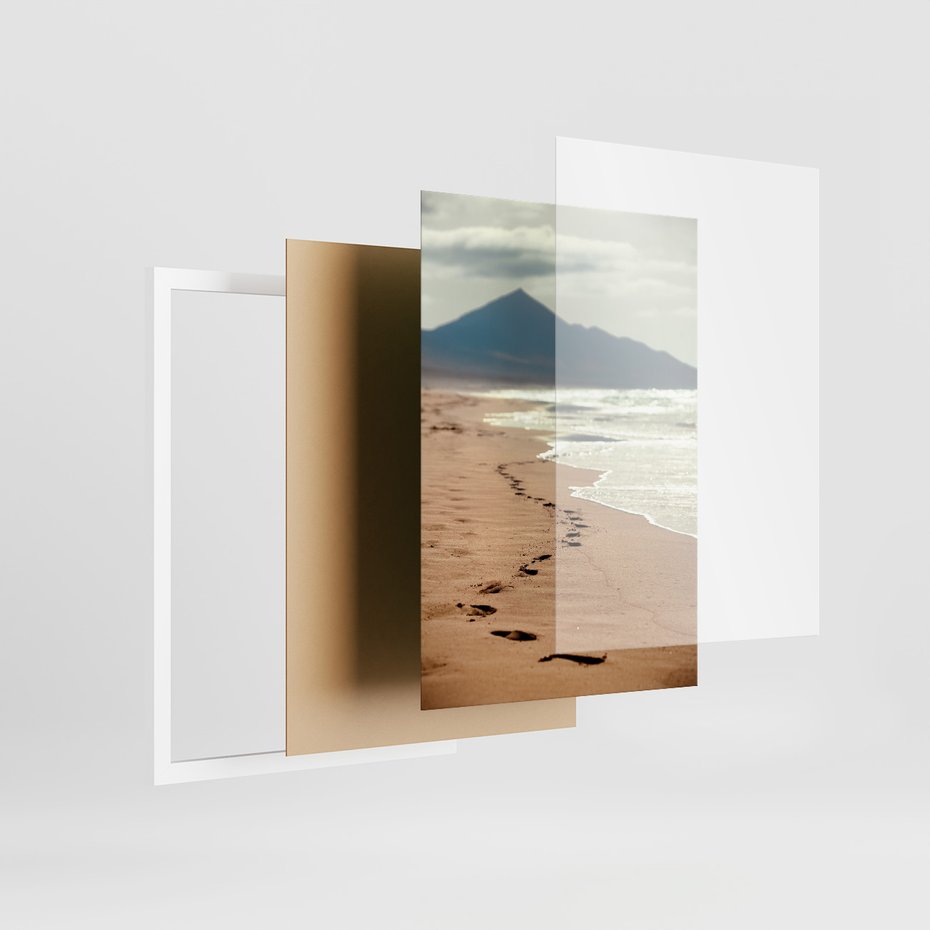 Zestaw obrazy w ramie 50x70 galeria - Plaża, zachód, słońca, ślady - rama biała