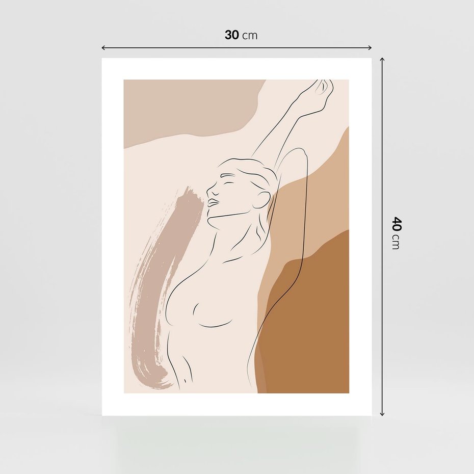 Plakat bez ramy 30x40 - Sztuka Nagiej Formy - szkic nagiej kobiety, kolory beżowe