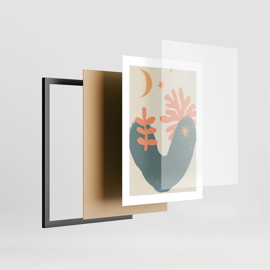 Plakat w ramie 30x40 - Energetyczne Kształty - boho formy, kształty - rama czarna