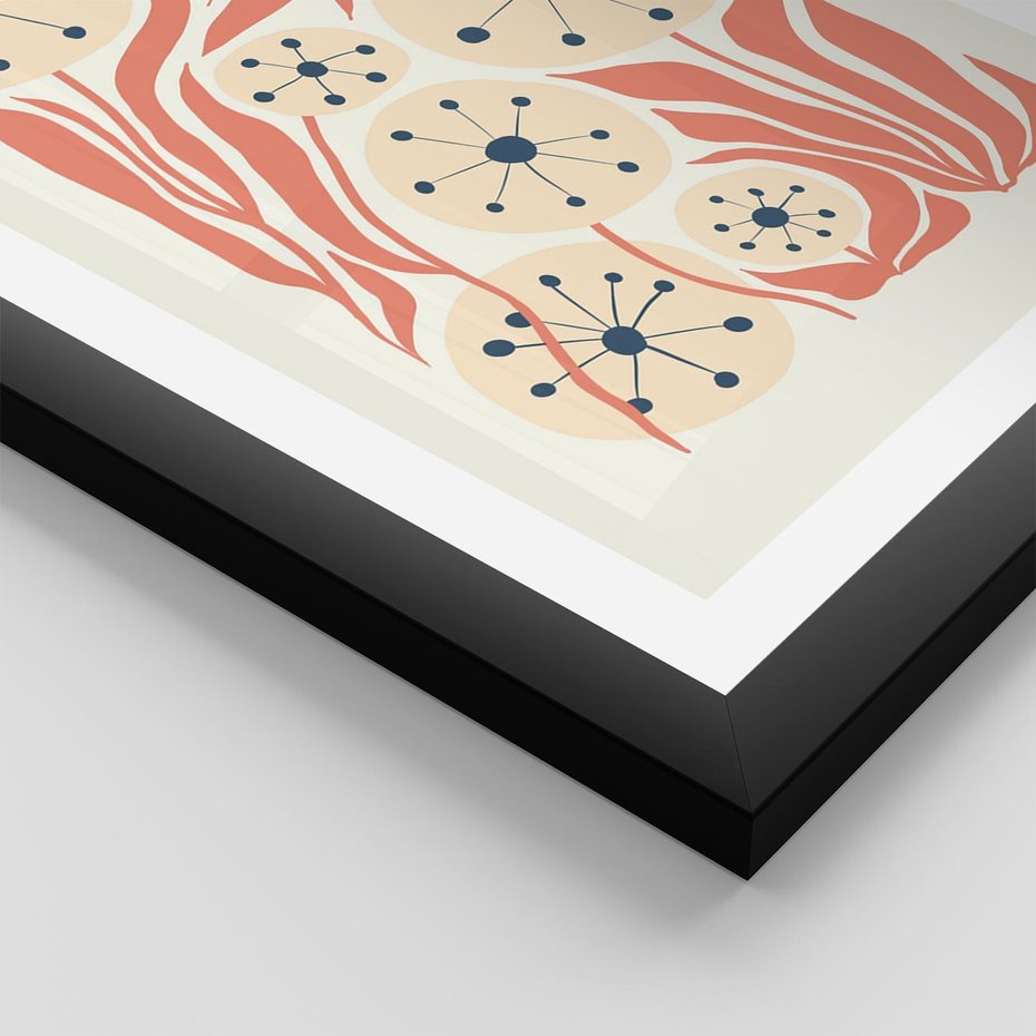 Plakat w ramie 50x70 - Impresje Harmonii - abstrakcyjne kwiaty, rośliny - rama czarna