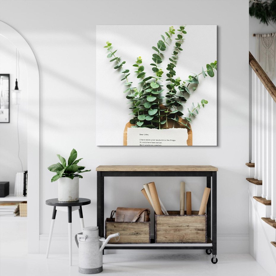 Obraz na płótnie 50x50 - Eukaliptusowa harmonia - eukaliptus, liście