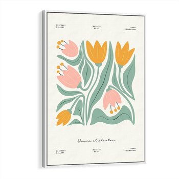 Obraz w ramie 50x70 - Tajemnicza Aura - kwiaty, nowoczesna abstrakcja - rama biała