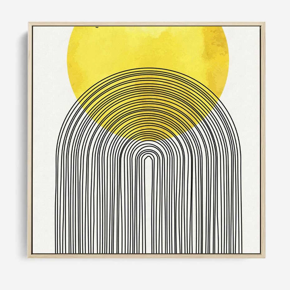 Obraz w ramie 50x50 - Słoneczne Odbicia - geometria, żółte koło - rama drewno