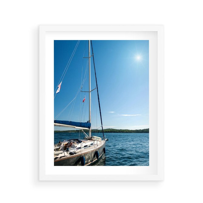 Plakat w ramie 40x50 - Wolność na Horyzoncie - żaglowiec, morze - rama biała