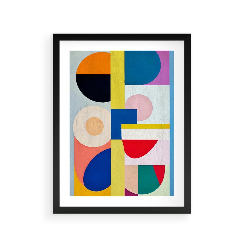 Plakat w ramie 30x40 - Harmonia Kolorowych Impulsów - abstrakcyjne geometryczne kształty, olejny obraz - rama czarna