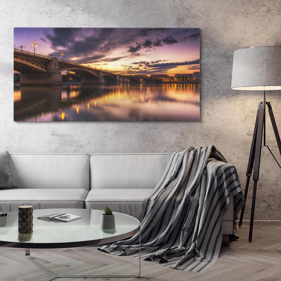 Obraz na płótnie 120x60 - Most nocą - Miasto nad rzeką - most, noc