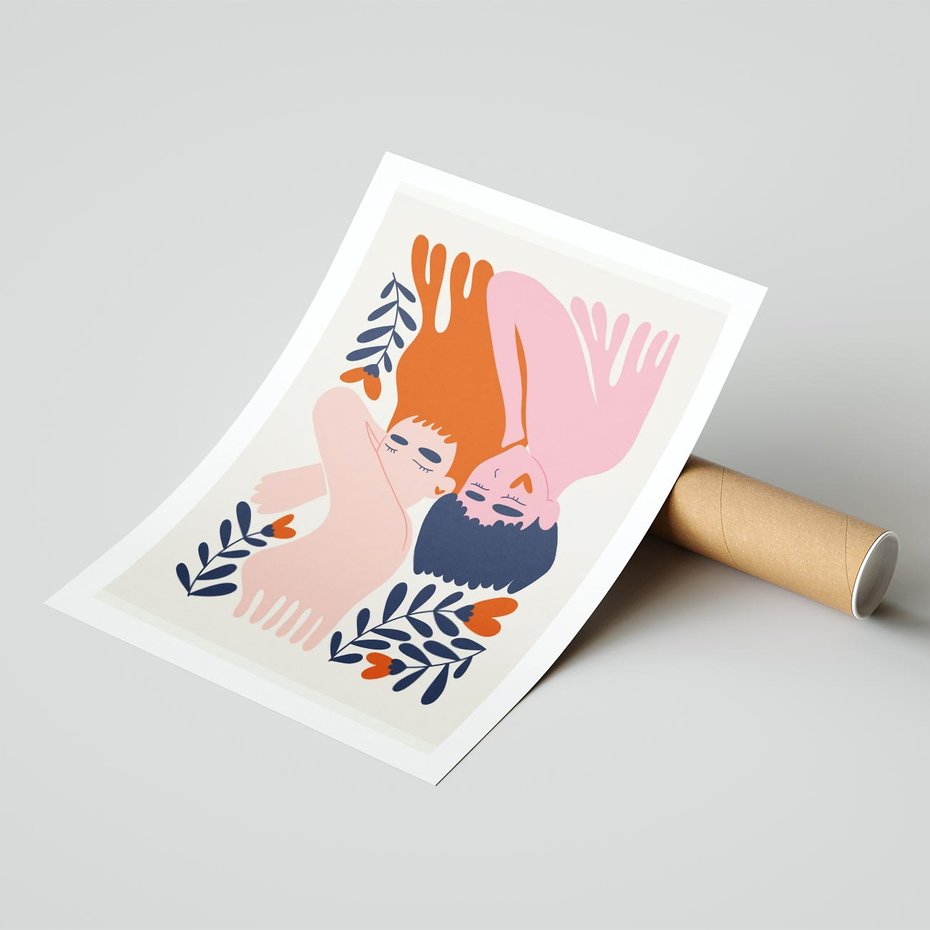 Plakat bez ramy 30x40 - Miłość w Dwóch Sercach - miłość, para zakochanych