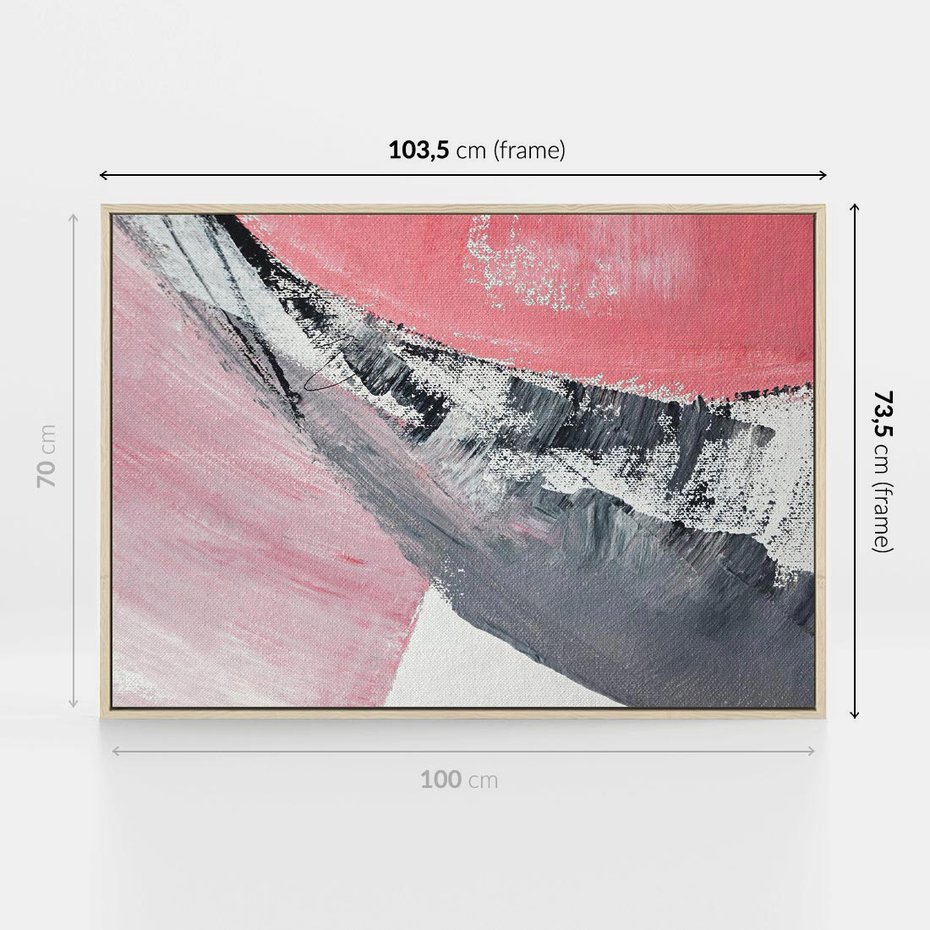 Obraz w ramie 100x70 - Kontrastujący Ruch Emocji - abstrakcyjne pasy farby, kolory róż szary czarny - rama drewno
