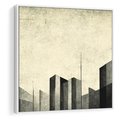 Obraz w ramie 50x50 - Mroczne Wieżowce - postarzana grafika, perspektywa budynków wieżowców - rama biała