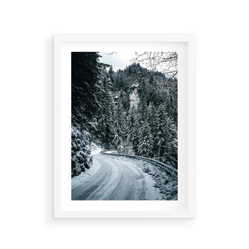 Plakat w ramie 50x70 - Zimowa Przygoda - zima w górach, droga - rama biała