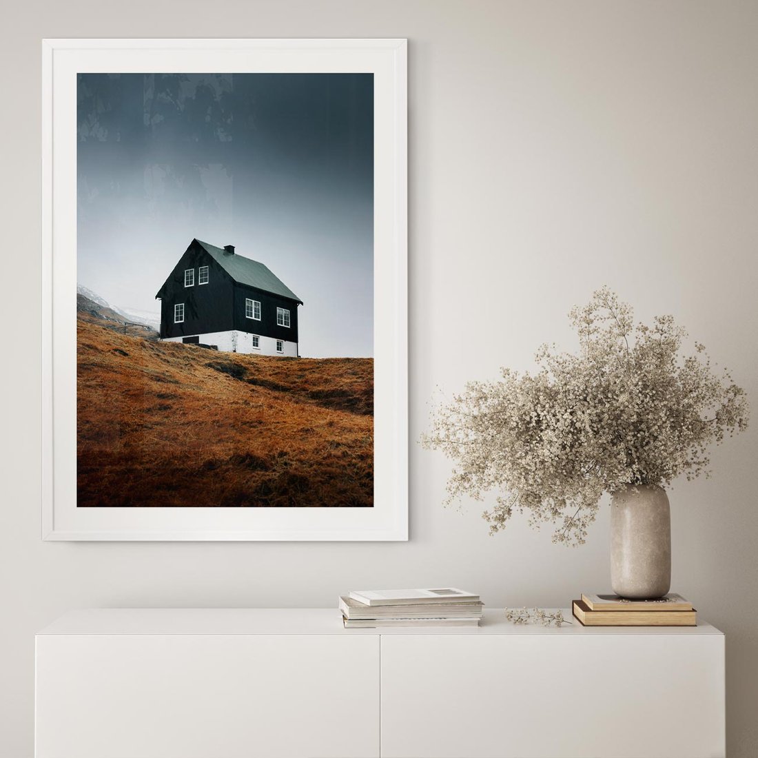 Plakat bez ramy 40x50 - Ciepło i Przytulność - skandynawski, domek