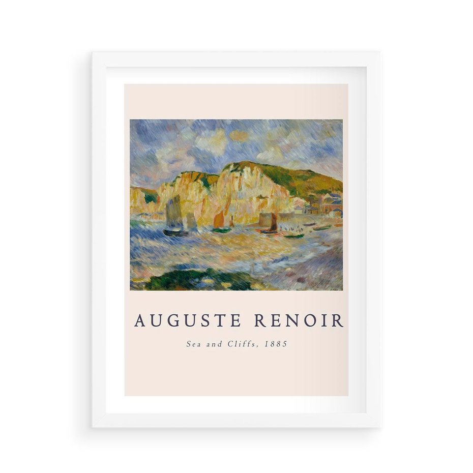 Plakat w ramie 50x70 - Plakat z Reprodukcją A. Renoira - Auguste Renoir, Morze i klify - rama biała