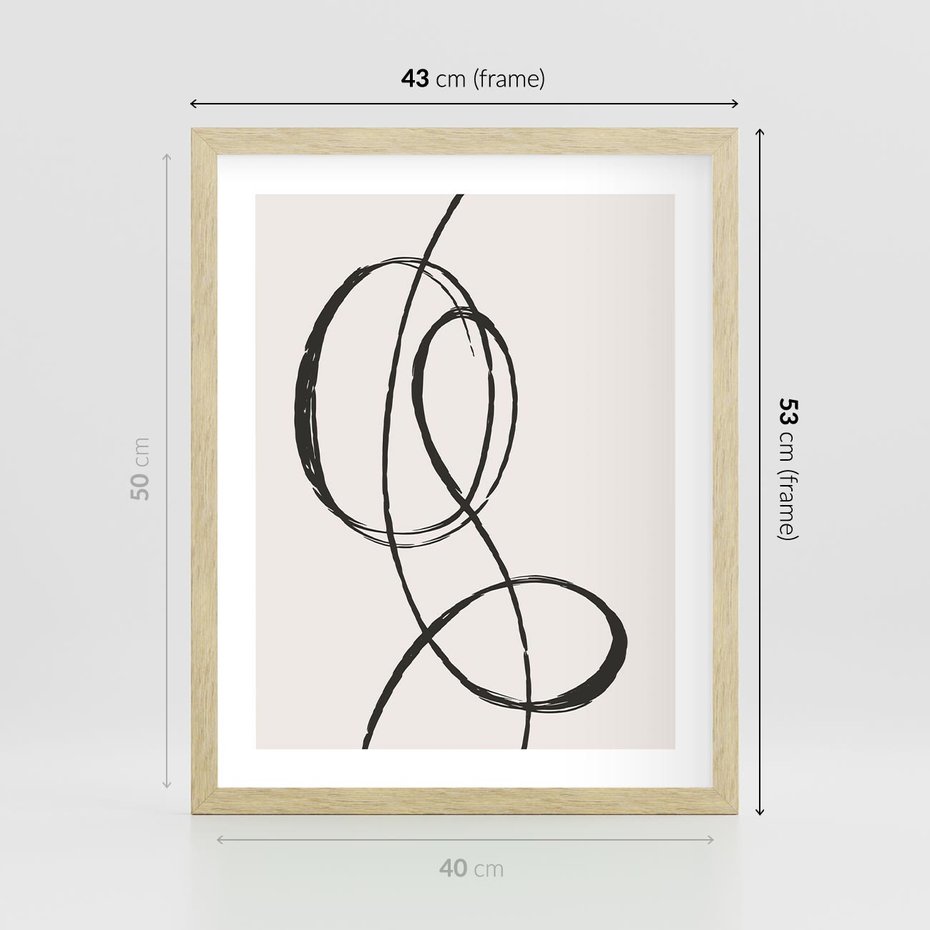 Plakat w ramie 40x50 - Zaklęte Linie - abstrakcyjne szkicowane linie, minimalizm - rama drewno