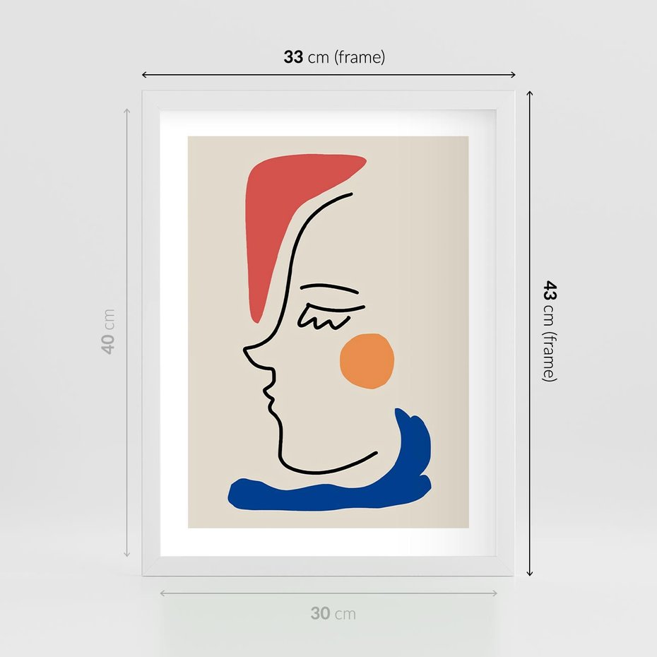 Plakat w ramie 30x40 - Impresje Kształtów - abstrakcyjny obraz, przypomina twarz - rama biała