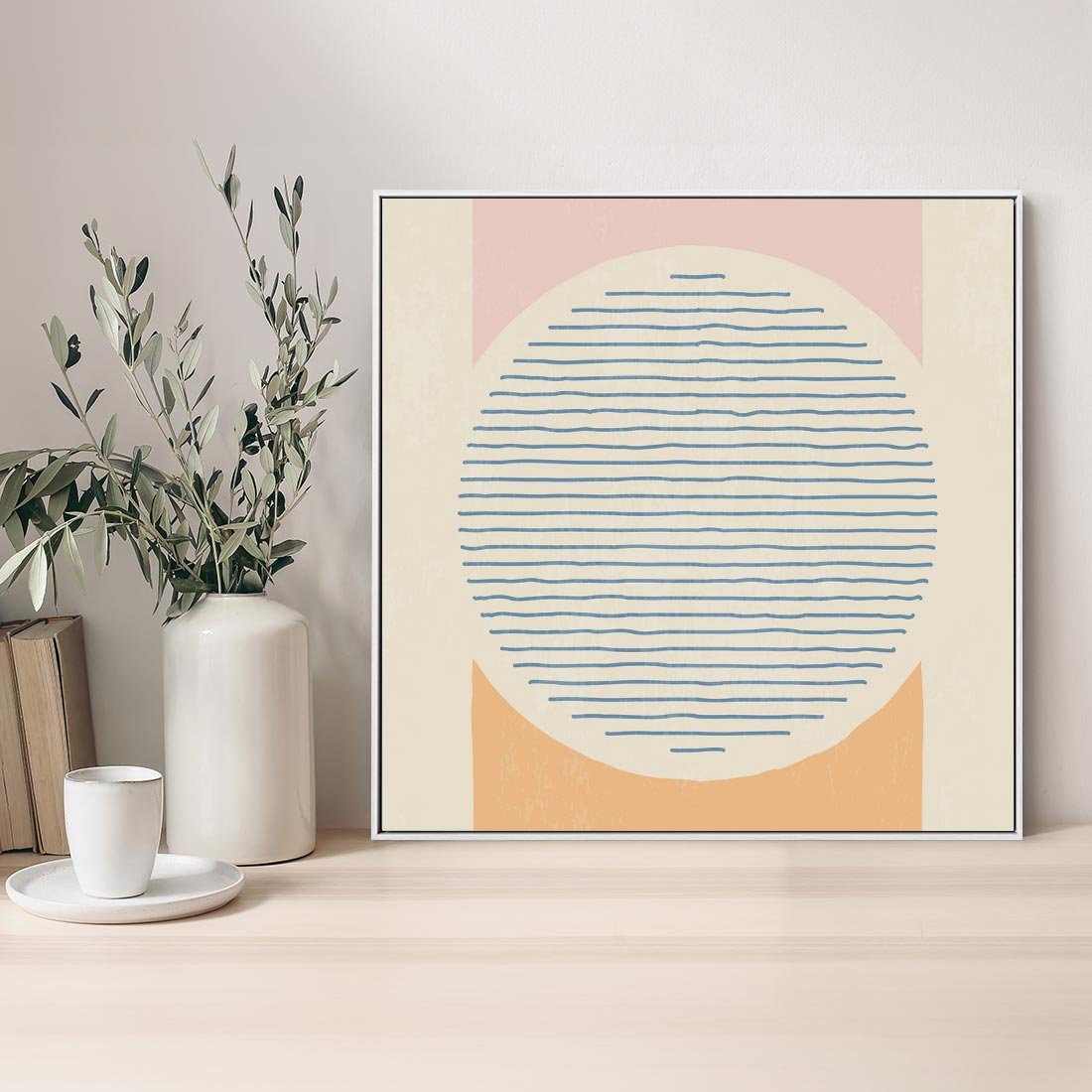 Obraz w ramie 50x50 - Rozbijająca Opowieść - geometryczne kształty, koła - rama biała