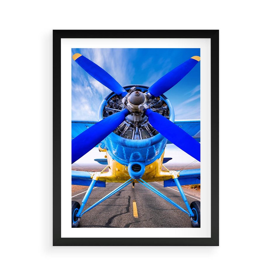 Plakat w ramie 50x70 - Śmigłowiec indygo - samolot, śmigło - rama czarna